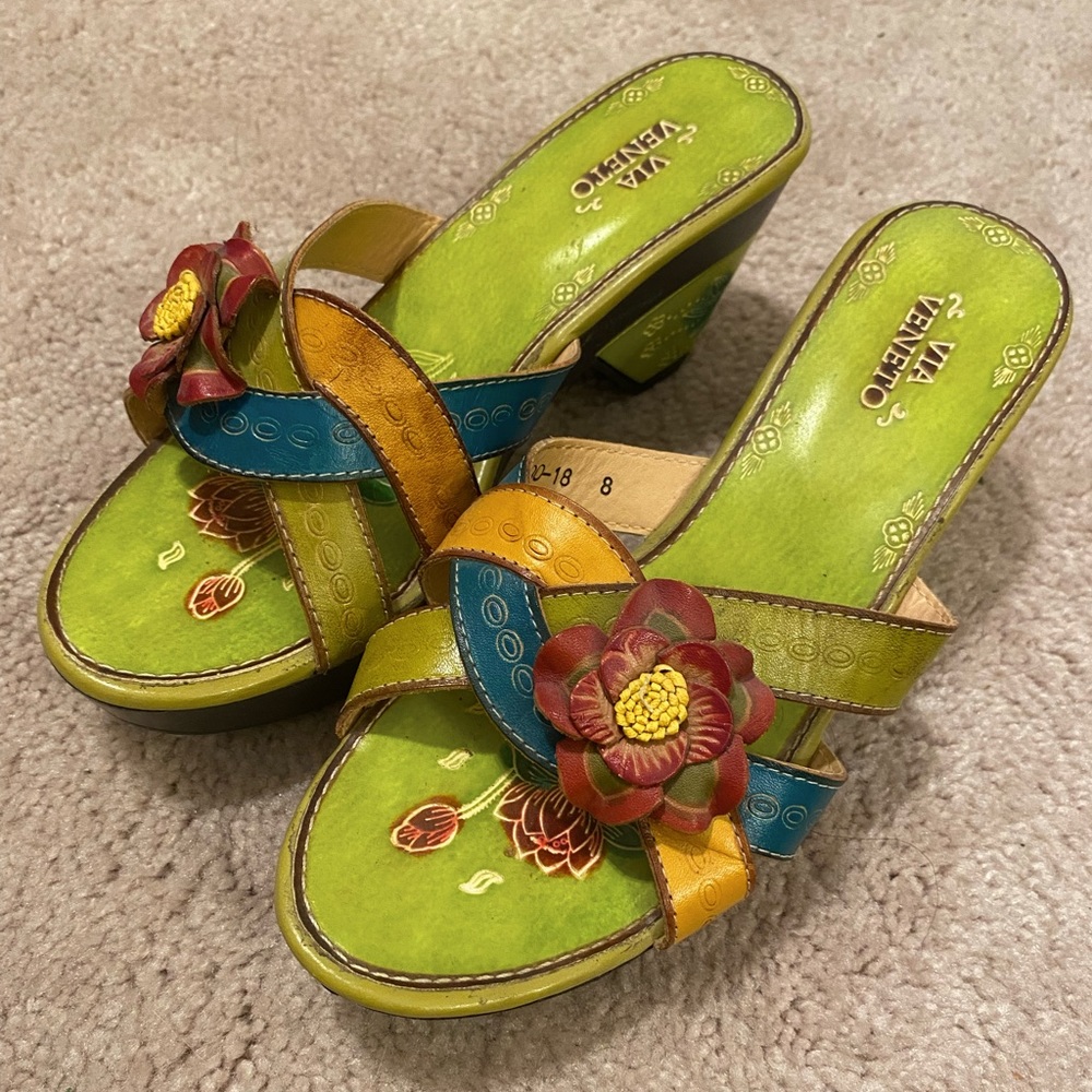 Green floral Via Veneto 3 inch heels